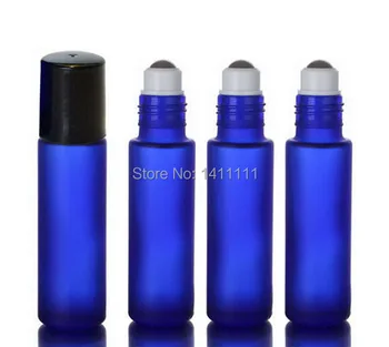 

Frosted 100pcs 10ml 1/3OZ cobalt Blue Thick Glass Roll On Essential Oils Bottle Perfume BOTTLE + Metal Roller Ball w/ Black Lids
