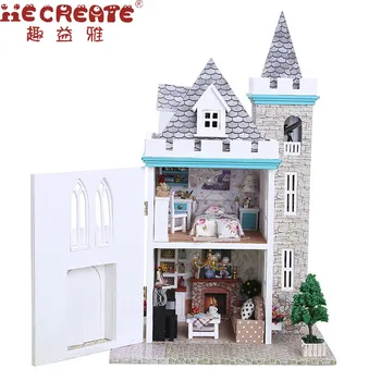 

Dollhouse Kids Toys for Girl DIY Home Dolls House With Furniture Lights Moonlight Castle Birthday Decor Toys For Children