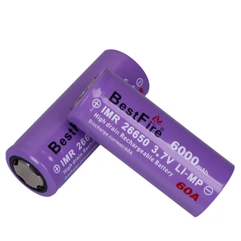 

BestFire JRGK 3.7V Battery 26650 Li-ion 6000mAh 60A Torch Light Rechargeable Battery for E Cigarette Flashlight Led