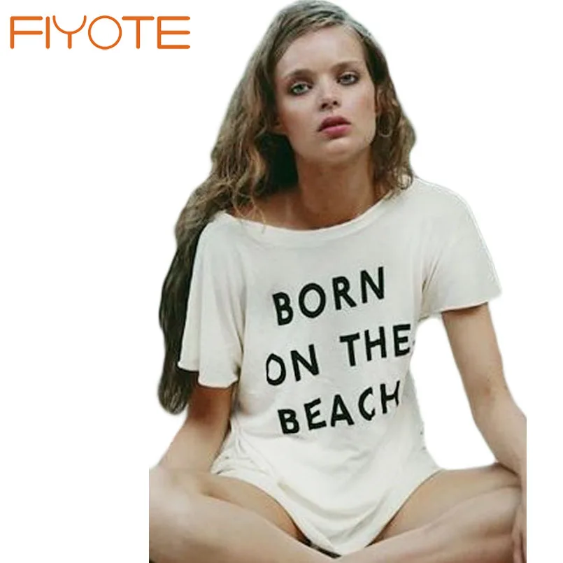 FIYOTE 2017 Summer Born On The Beach White T-shirt Loose Beachwear Bikini Cover-Up robe de plage LC42165 saida praia Tunic |