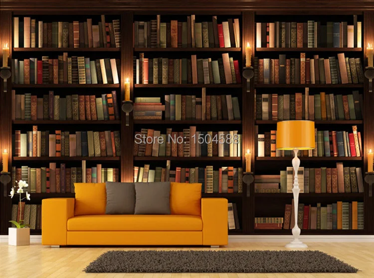 Mural para a para a Biblioteca Sala de Estudo Sala de Estar Decoração de Alta Papel de Parede Tamanho Personalizado 3d Estéreo Simulação Foto Biblioteca Estante Qualidade Não tecido 3 mural para biblioteca sala de estudo sala