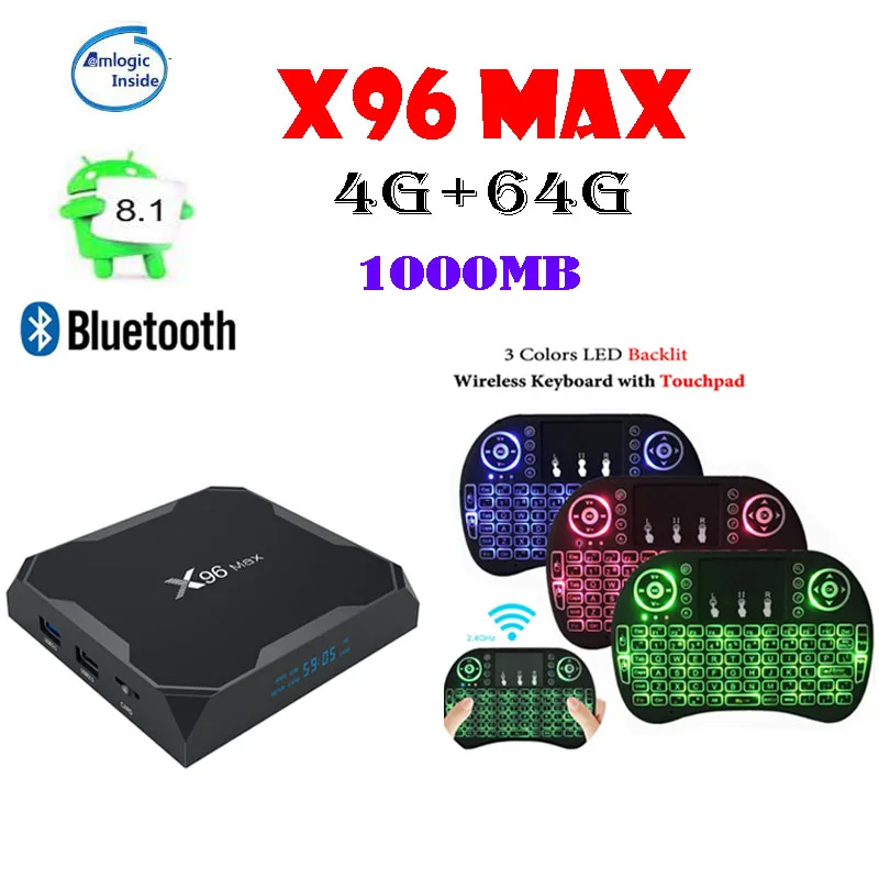 

x96 max Android 8.1 Amlogic S905X2 LPDDR3 4GB 64GB Quad Core TV BOX 2.4G&5GHz Dual Wifi Bluetooth 1000M H.265 4K 60fps Smart TV