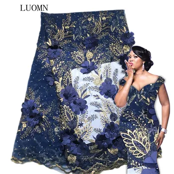 

LOUMN Nigerian French Lace Fabric Appliques 3D Flower Wedding Lace Flowers Embroidered Wedding Dress Lace fabrics ZJ026