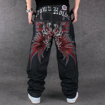 

Jeans Famous Brand Mens 2017 Loose Hip Hop Jeans Men Printed Tide Men's Dress Casual Denim Trousers Cotton Pattern Harem Pants