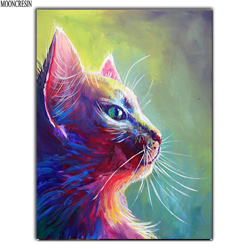 

5D Diy Diamond Painting Cross Stitch Colored Cat Needlework 3D Diamond Embroidery Full Round Mosaic Decoration Resin Sticker Kit