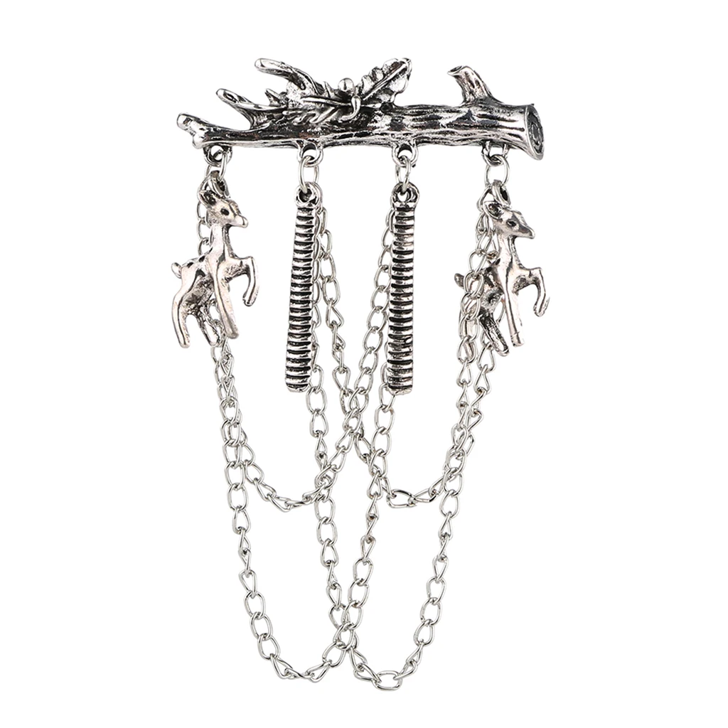 Elegant Deer and Tree Branches Brooch with Hanging Tassel Chain Elegant Lapel Pin for Suit Tuxedo, Christmas Gifts