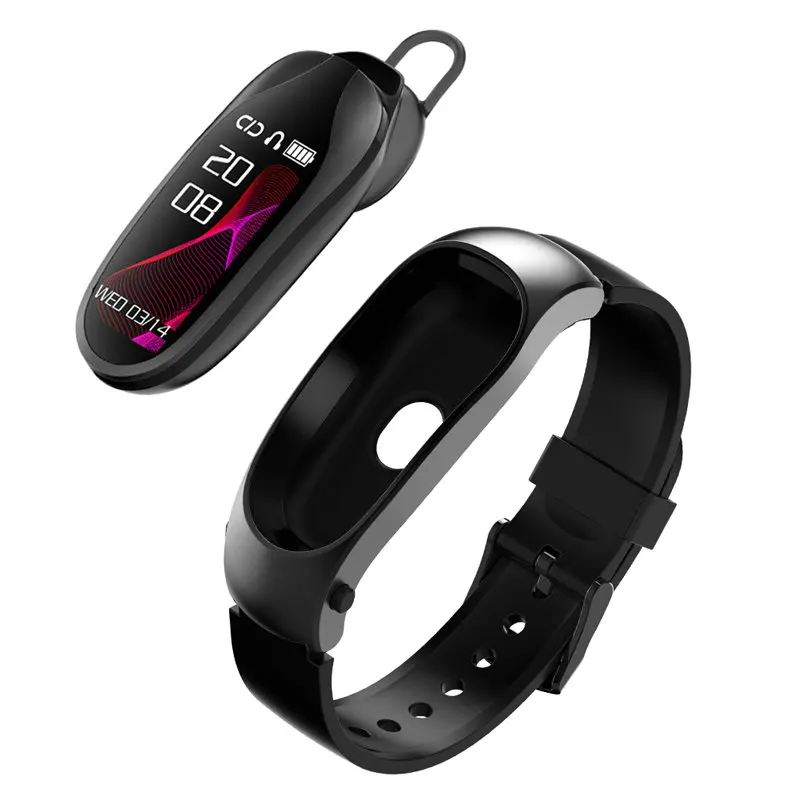black and black Фитнес-браслет Smart Talk Band Bluetooth гарнитура ответ на вызов пульсометр ходьба умный браслет с наушниками для смартфона - Цвет: black and black
