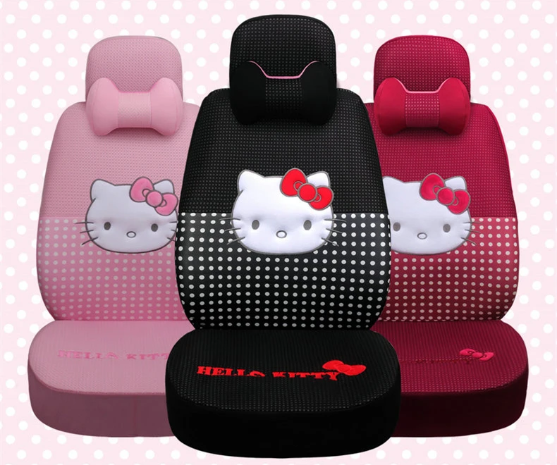 Мультяшные розовые чехлы на автокресла hello kitty из хлопка, четыре сезона, женские авточехлы, набор подушек, автомобильные аксессуары, милые для девочек