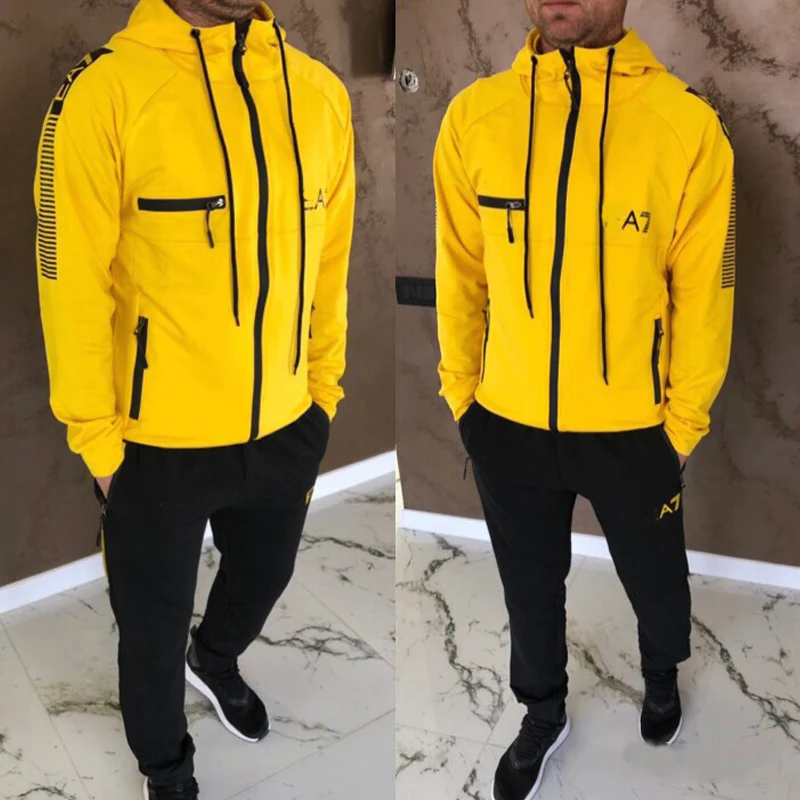 Men Track Suit Hooded Jacket Sweatsuit Mens Sports Suits brand 2 pieces set Men Jogger Set Printed Tracksuit Men Clothes 2019