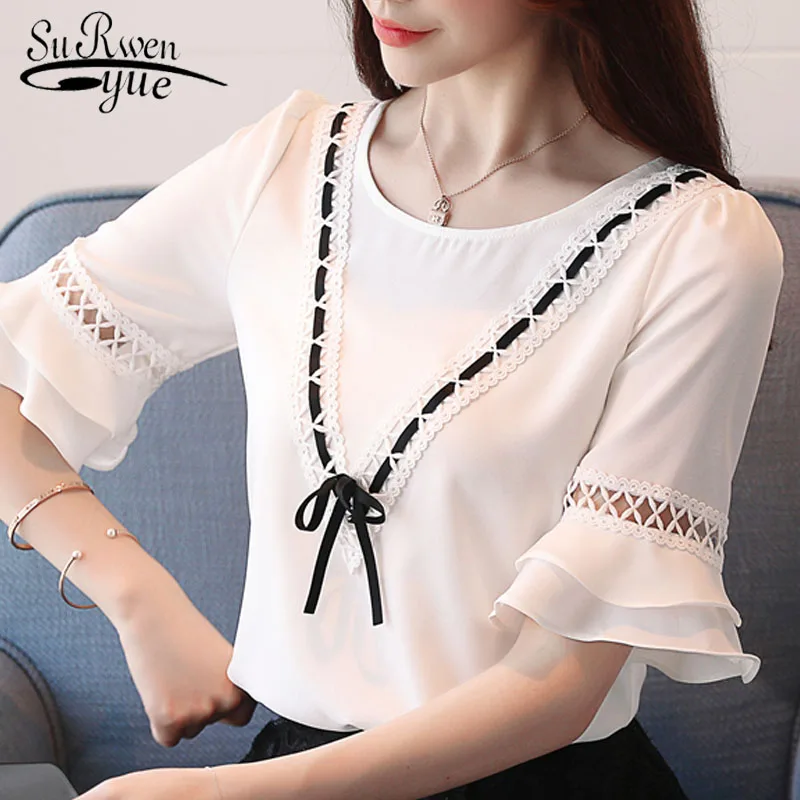 

Chiffon Woman tops and blouse Summer 2019 New Style Butterfly-knot Shirt Small Fresh Sweet Top women blouses Lady 3956 50