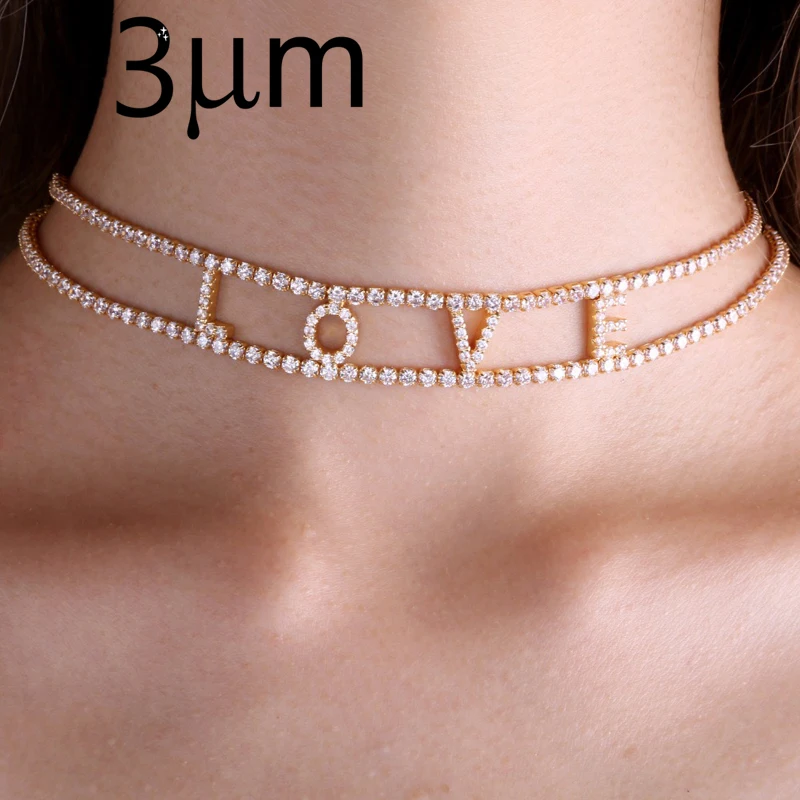 3UMeter Zircon custom Choker Personalized Name Plating Necklace Choker