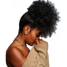 Ponytail Human Hair Mongolian Afro Kinky Curly Ponytail Remy 4B 4C Clip In Extensions Natural Hair Bundles Ever Beauty