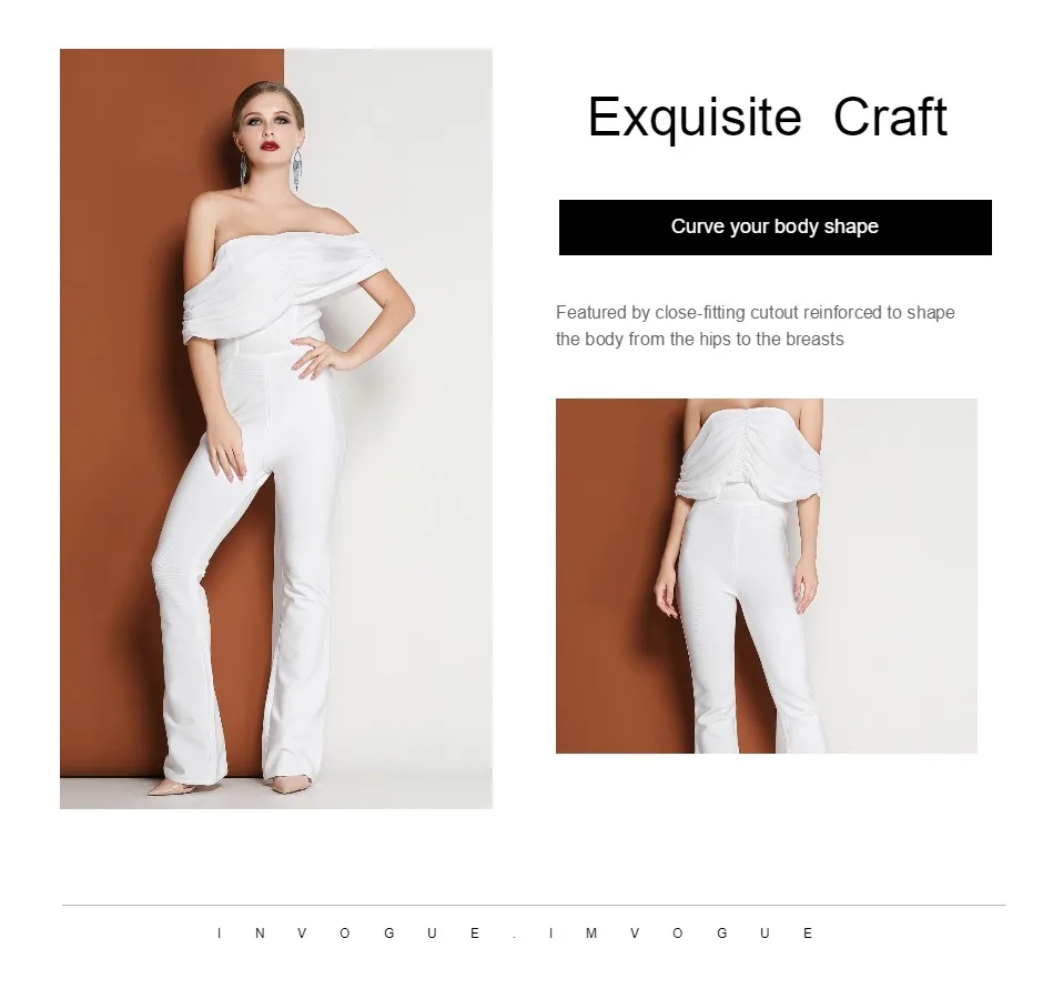 INVOGUE. IMVOGUE Новое поступление модные сетчатые пикантные с открытыми плечами спинки Белый Bodycon бинты Jumpsut