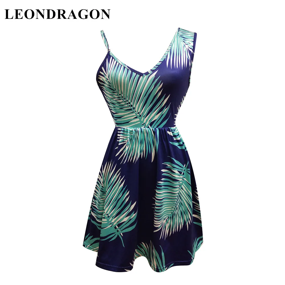 Elegant Women Ladies Sexy Leaf Print Mini Dresses Night Bar Club Party ...