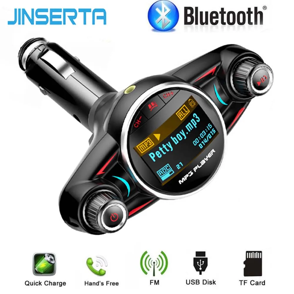 JINSERTA Мини Bluetooth MP3 плеер с fm-передатчиком светодиодный экран Handsfree TF карта USB Play Автомобильный mp3 плеер Зарядка для телефона