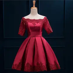 Vestido madrinha Новинка 2019 года пикантные кружево и атлас 3/4 рукав по колено цвета шампанского серебро темно зеленый Бордовые Платья для подружки