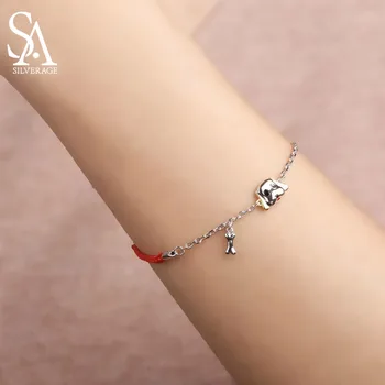 

SA SILVERAGE 925 Sterling Silver Daughter & Mom Bracelets for Girls & Women Fine Jewelry Cute Doggy 2018 New Arrivals Bracelet