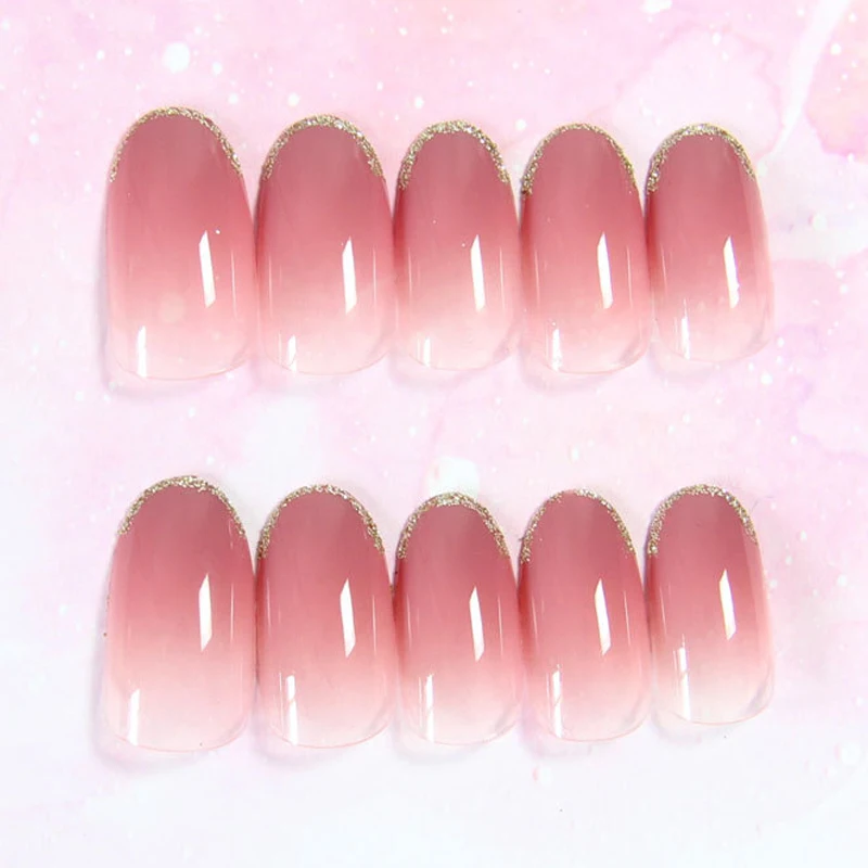 

Girls Sweet Candy Color 24pcs Fake Nail Patch Gradient Pink Press On False Nails DIY Long Round Full Cover Acrylic Nail Tips