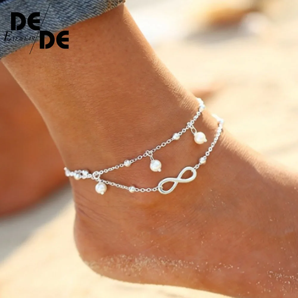 

Summer Style Gold/Silver Color Layered Chain Infinity Charm Anklets For Women Ankle Bracelet on the Foot halhal enkelbandje