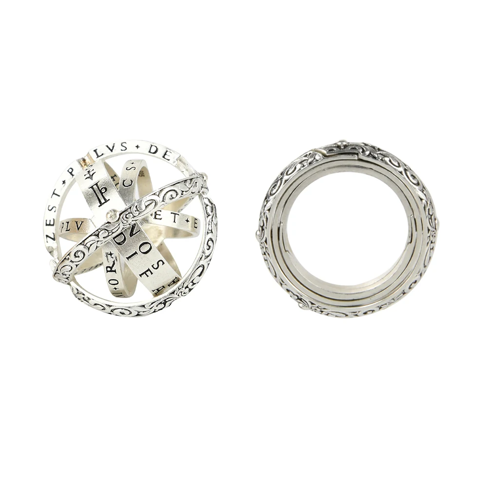 

Silver Hand Made Astronomical Ring Retro 16th Century Germany Faded Effect That Unfolds Into Astronomical Sphere Ring