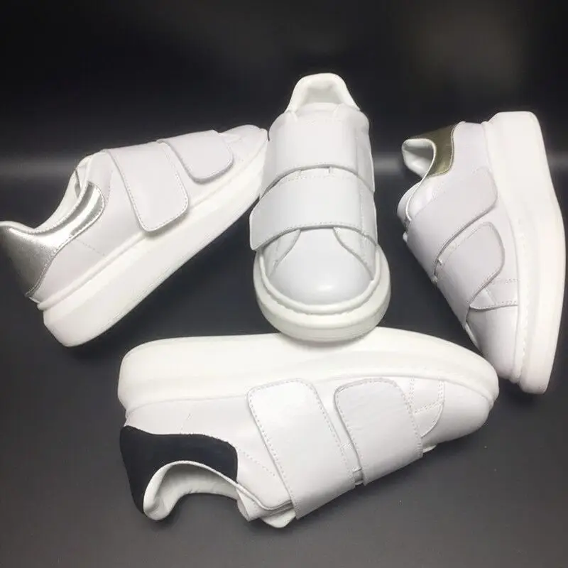 

Hot New Hook&Loop White Causal Shoes Woman Chunky Platform Leather Sneakers Low Top Wedge Female Tenis Feminino