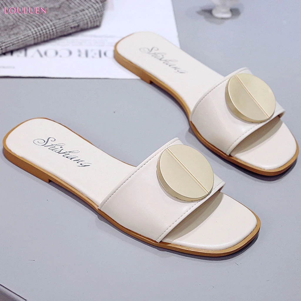 

2019 Slipper Women's Flat with Solid Color Leisure Fashion PU Slippers Comfortable Casual Shoes Multi Size 35- 40 Drop #0429