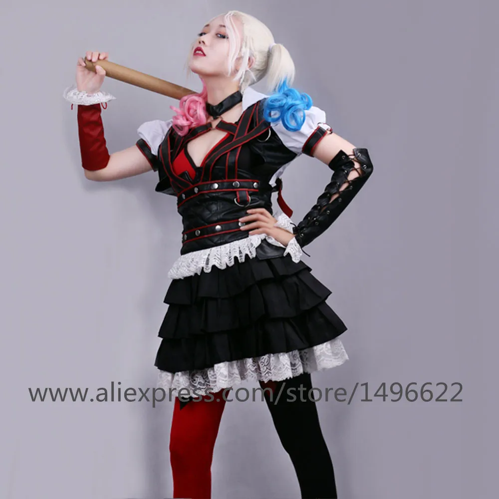 Batman Arkham Asylum Harley Quinn Halloween Carnival Cosplay Costumes Outfit Party Dress Dark Knight Suit for Adult Women