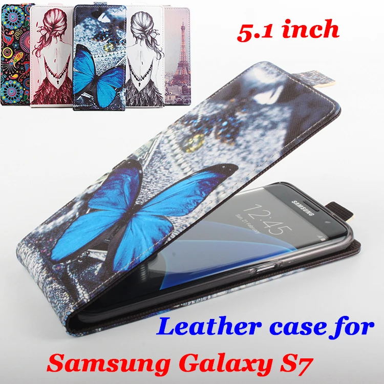 Butterfly Painted For Samsung S7 Phone Case Luxury Leather Vertical