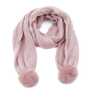 Детский осенне-зимний теплый шарф с милым кроличьим мехом; вязаные длинные шарфы; коллекция года; Детский Теплый шерстяной кашемировый зимний шарф - Цвет: Розовый