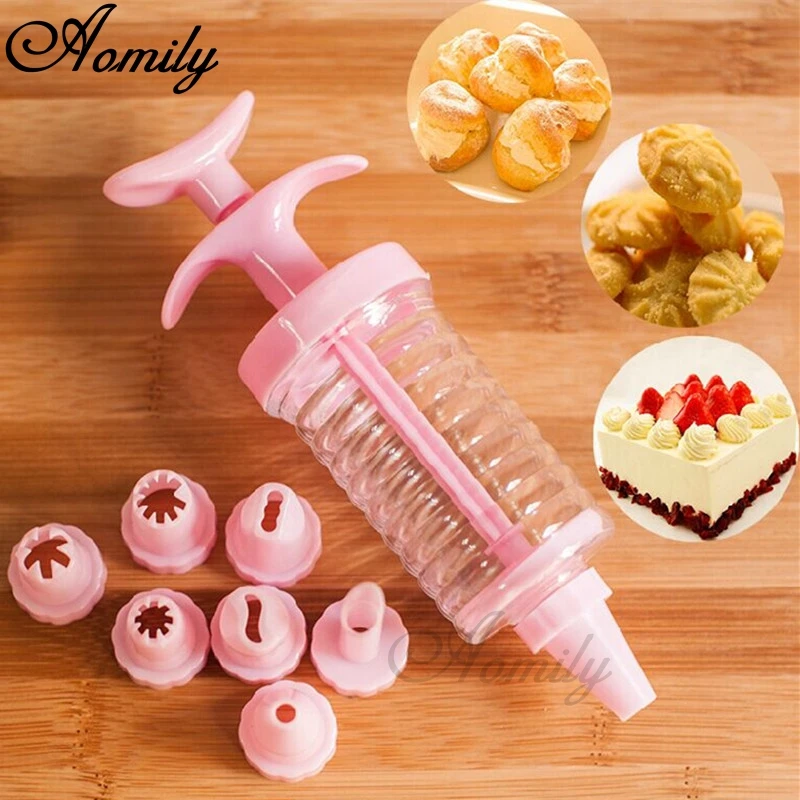 Aomily 8pcs/set Food Grade Plastics Cream Jam Nozzles Pastry Tool With Transverter Kitchen
