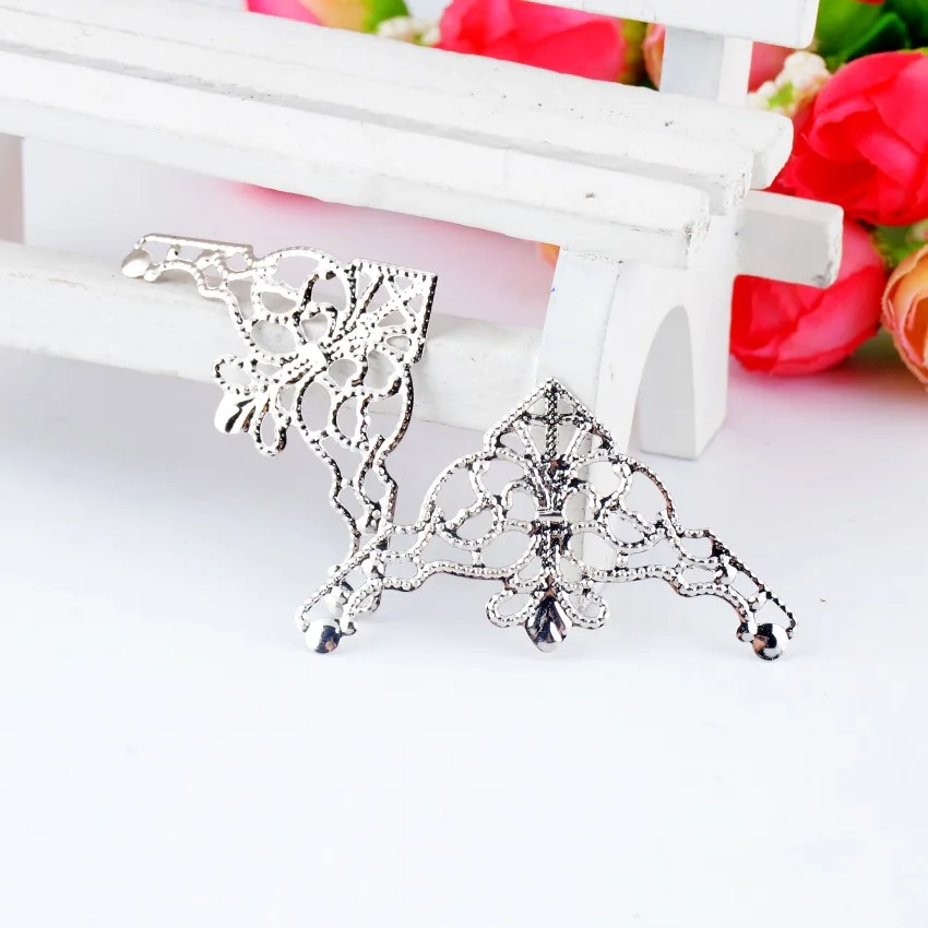 

Free shipping-100Pcs Silver Tone Filigree Wraps Connectors Metal Crafts Gift Decoration DIY Findings 4.8x2.6cm