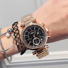 2016 Venta Caliente Ginebra reloj de Oro Rosa Vestido de Las Mujeres Reloj de Cuarzo del Deporte Del Acero Inoxidable de La Joyería de Lujo Electrónicos Reloj reloj mujer