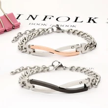 Модный Панк Крест из розового золота Циркон Кристалл Шарм Пара Браслеты из нержавеющей стали для женщин мужчин на руку ювелирные изделия оптом