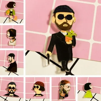 

Leon The Professional Couple Plexiglass Enamel Pins and Brooches for Women Men Lapel Pin Backpack Badge Kids Gifts