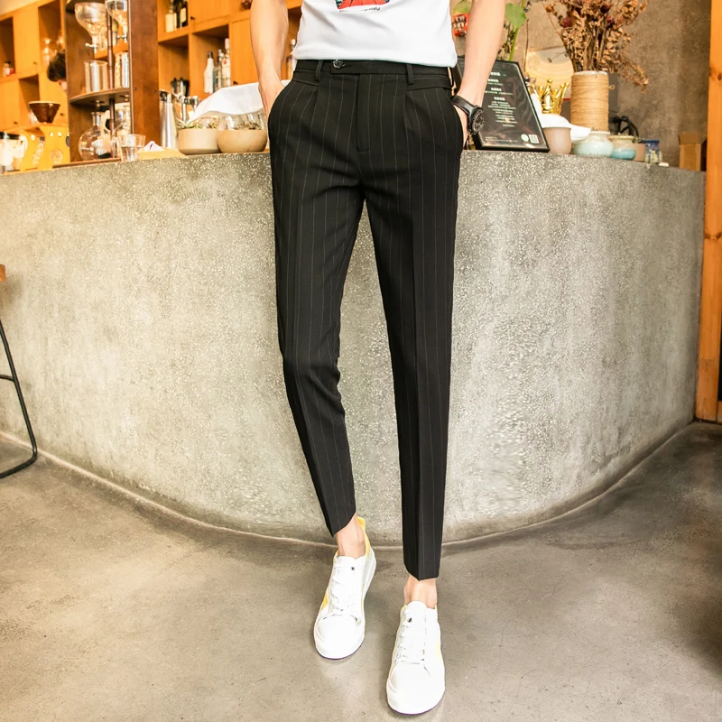 Men's trousers 2019 summer new non-elastic solid color small feet casual nine-minute trousers loose fashion youth men's wear