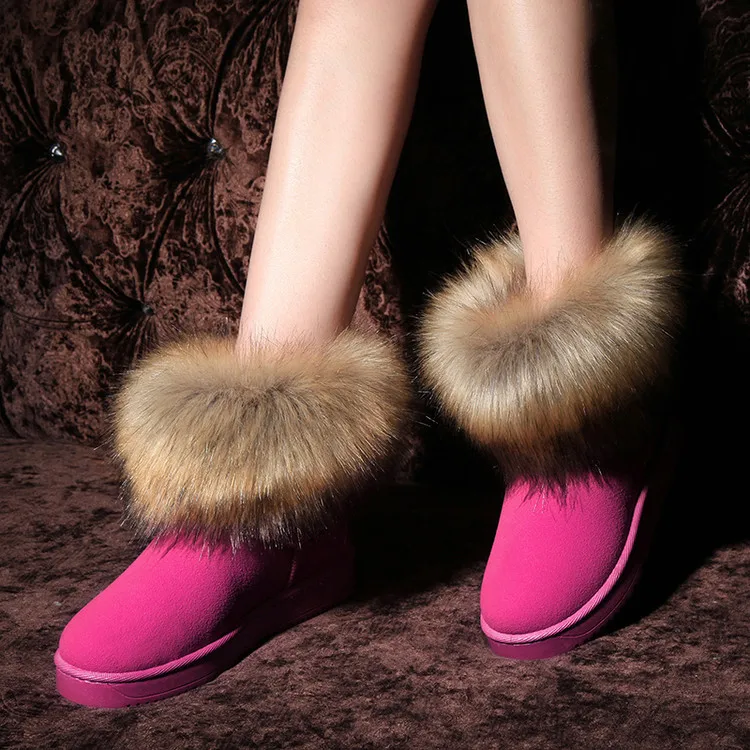 Модные женские зимние ботинки в европейском и американском стиле; женские водонепроницаемые ботинки из замши с искусственным мехом; обувь без шнуровки - Цвет: rose red
