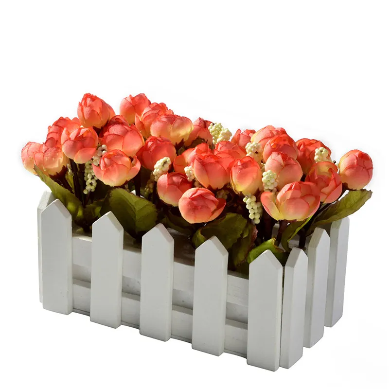 Свадебный декор, искусственная чайная роза, искусственные цветы, маленькие растения в горшках, искусственный набор роз с белым забором - Цвет: orange