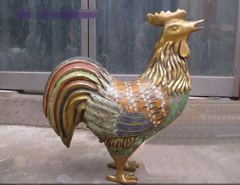 

17"China Cloisonne enamel Bronze d Colorful Color big rooster Cock sculpture
