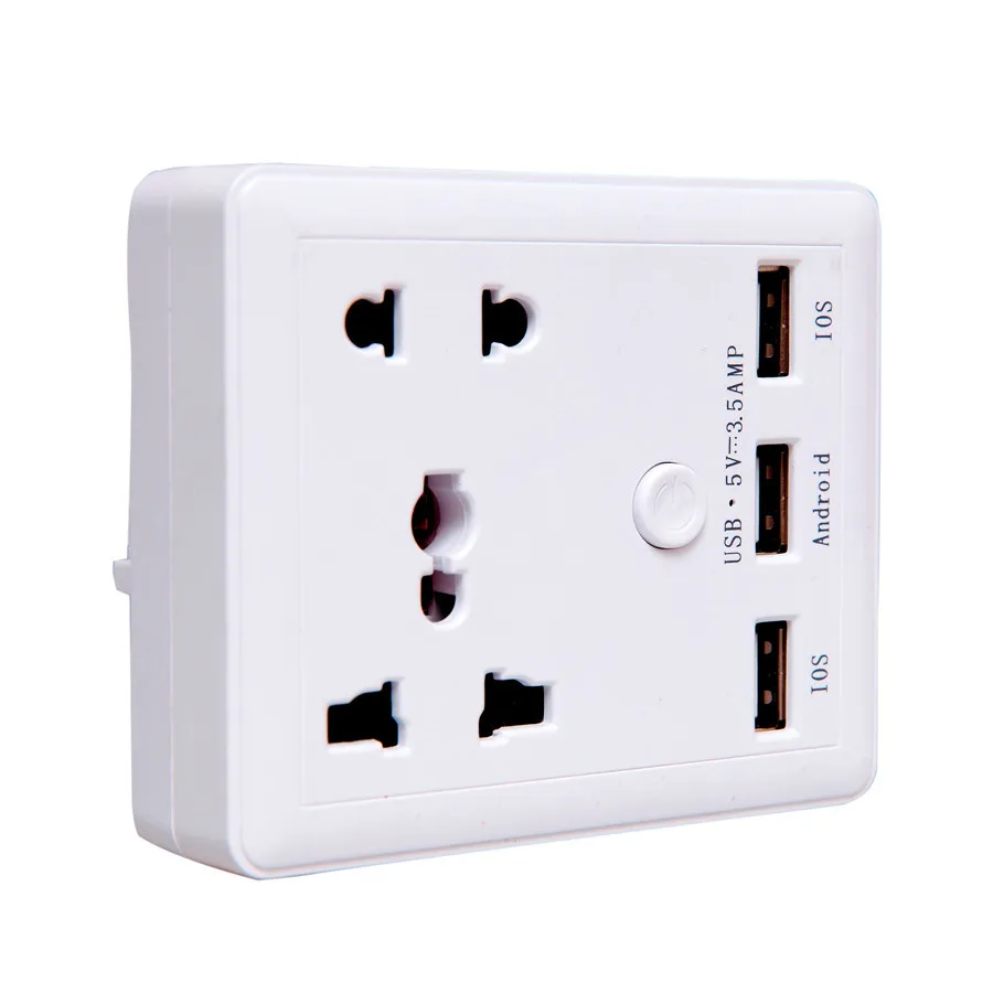 Yulass Universel 3 USB Wall Socket Power Adapter Outlet Panel ON/OFF