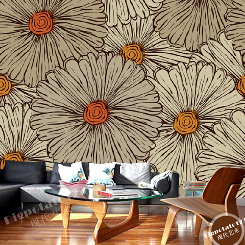 

Custom vintage wallpaper, hand painted flowers for living room bedroom restaurant background wall waterproof embossed wallpaper