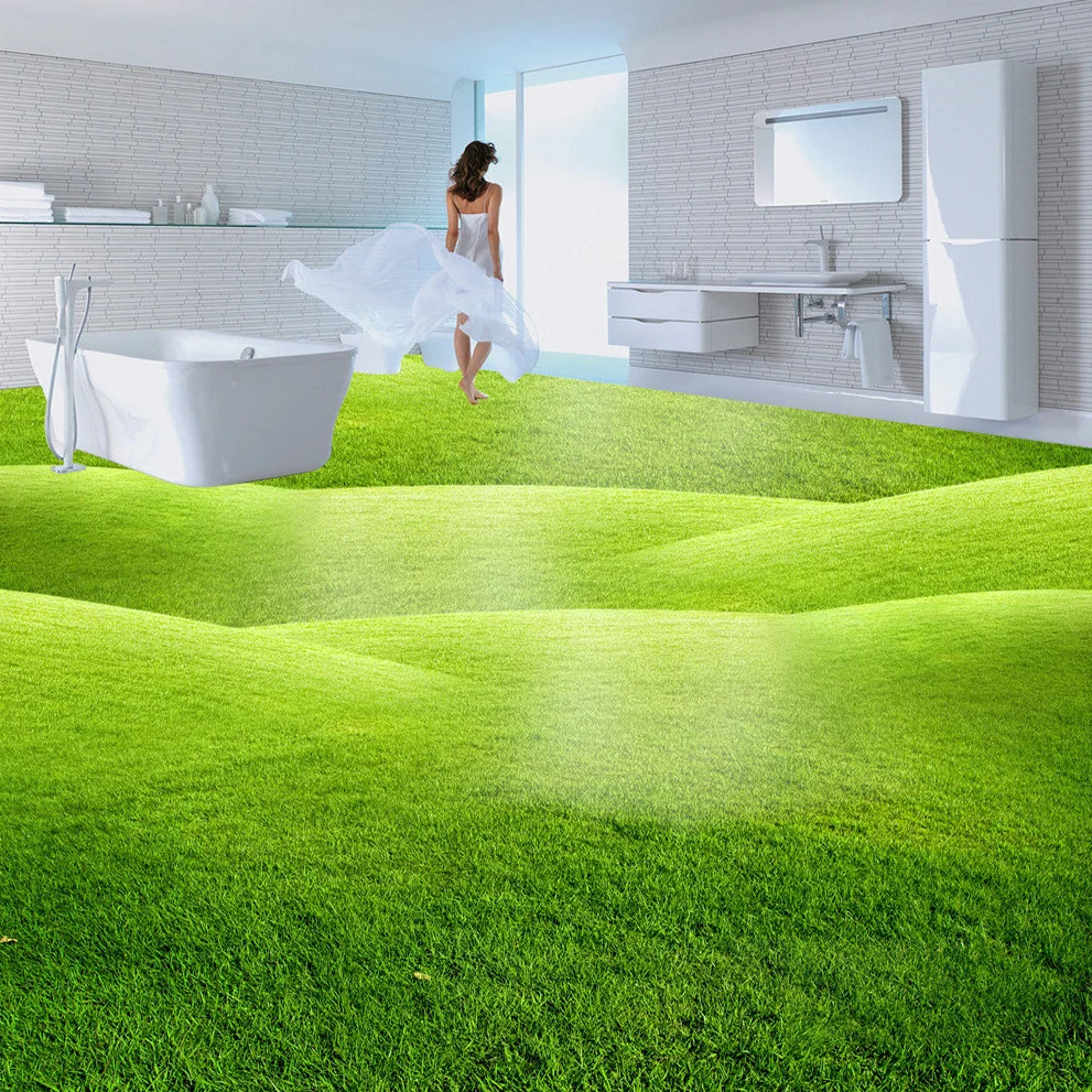 3D Lantai Wallpaper HD Foto Wallpaper Hijau Meadow Kamar Mandi Kamar