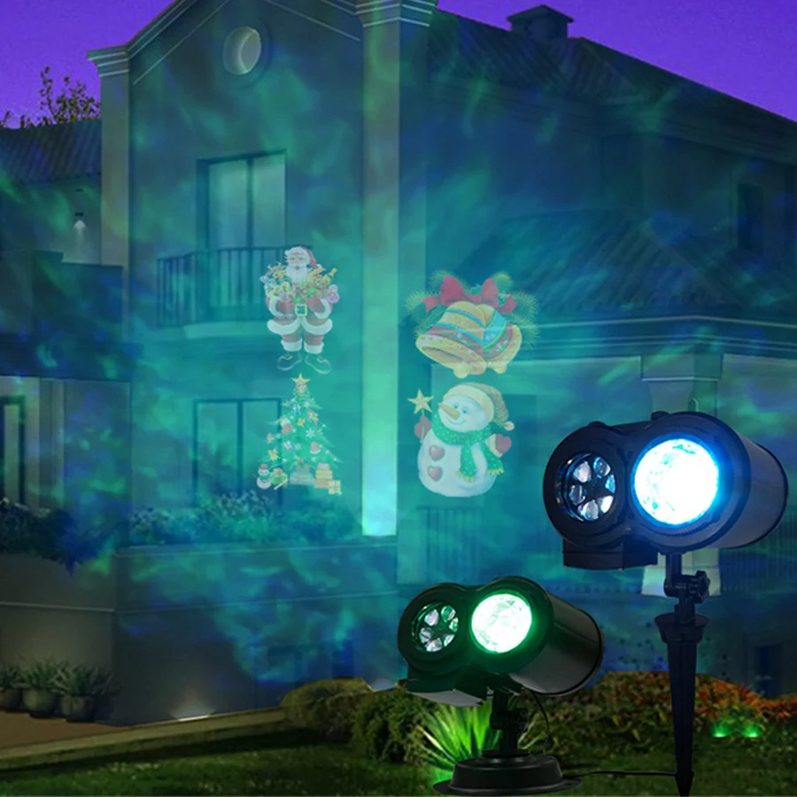 

Thrisdar 2 IN 1 Outdoor Garden Projector Lamps 12 Pattern Film Card Christmas Projector Lamp With Water Wave Ripple Stage Light