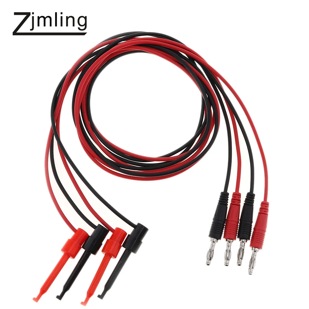 4pcs 4mm Lantern Plug to Test Hook Clip Probe Test Leads Wire Cable for