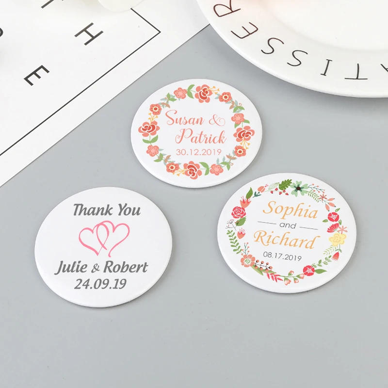 50pcs Personalized Compact Mirrors Wedding Party Favor Pocket Mirror Personalized Names Photo Wedding Gift Souvenir For Guests