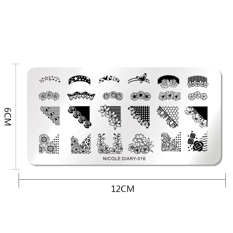 NICOLE дневник прямоугольник шаблон для штамповки ногтей геометрические цветы шикарные кружевные узоры DIY Дизайн ногтей маникюр штамп пластины трафарет