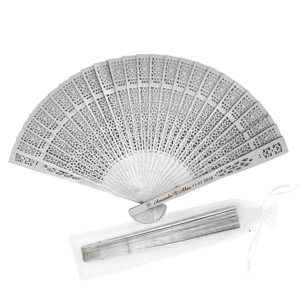 

10Pcs Personalized Engraved Wood Folding Hand Fan Wooden Hand-Held Folding Fan Wedding Gift Decor Favors Organza bag