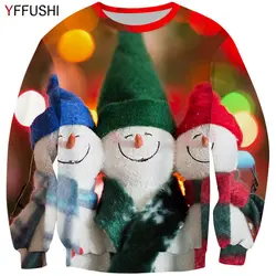 YFFUSHI мода новый мужской 3D толстовки Рождество Прекрасный Снеговик 3D печати повседневное для мужчин топы корректирующие Толстовка уличная