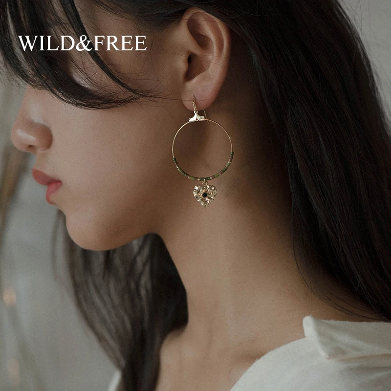 WILD & FREE ручной работы Золотое сердце длинные висячие серьги для женщин сандалии