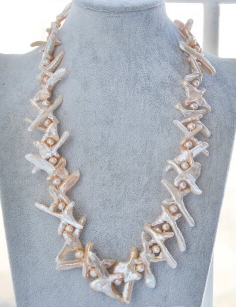 

Jewelr 005657 PINK CROSS BAROQUE KESHI REBORN PEARL NECKLACE