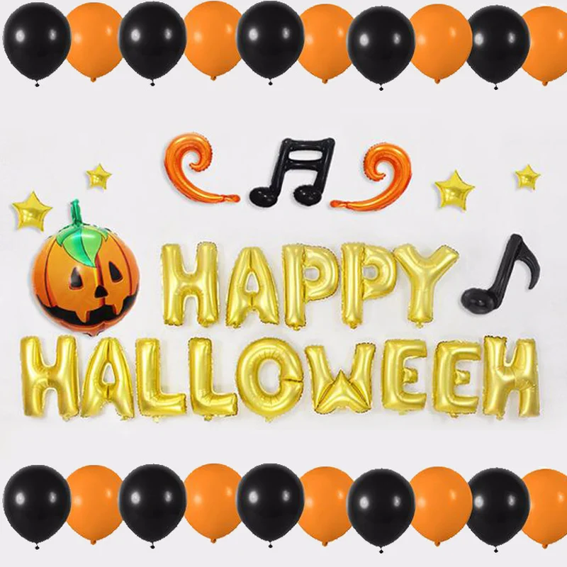 14PCS Happy Halloween Aluminum Foil Letter Balloon Set For Party DecorationPumpkin Yellow Mixed Color Combination In Ballons Accessories From